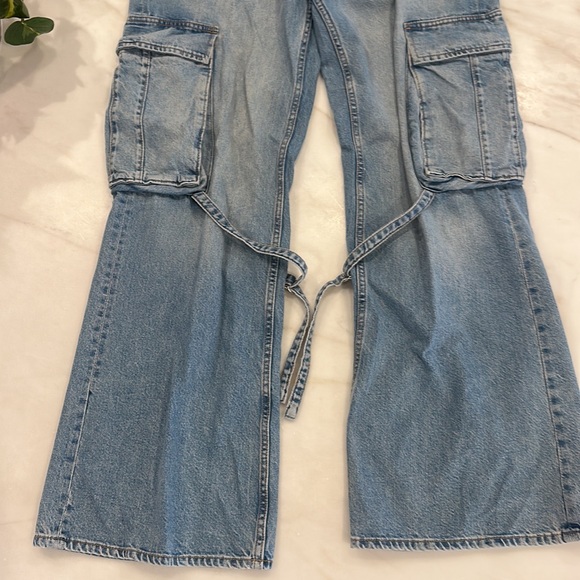 ZARA women’s size 8 wide leg cargo style blue jeans boyfriend - Picture 5 of 10